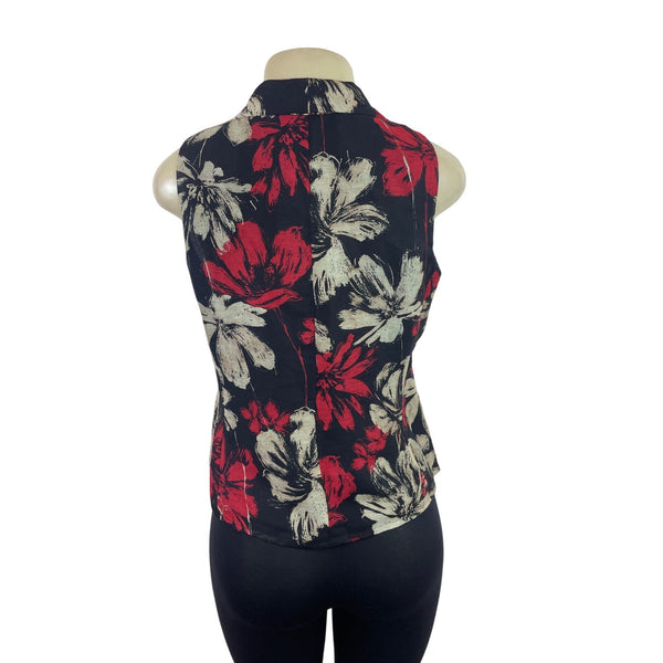 Jones New York Collection Women's Black Floral Button-Down Blouse Sz 10P