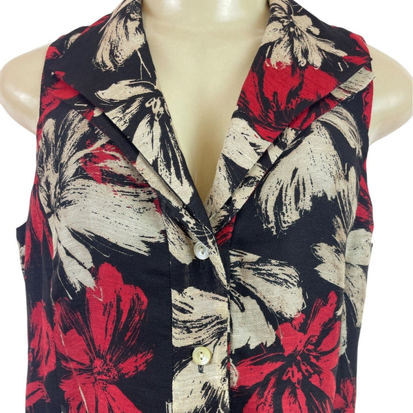 Jones New York Collection Women's Black Floral Button-Down Blouse Sz 10P