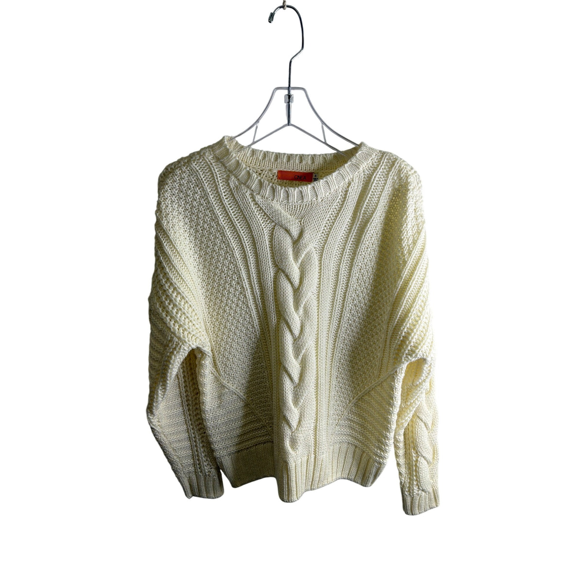 One A Womens Cream Knit Pullover Sweater Size S Crewneck Cable & Waffle Knit Ivory