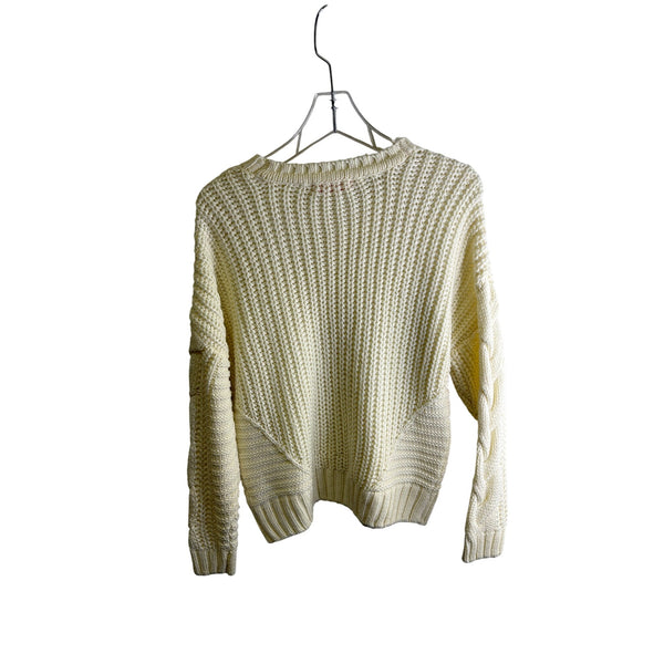 One A Womens Cream Knit Pullover Sweater Size S Crewneck Cable & Waffle Knit Ivory