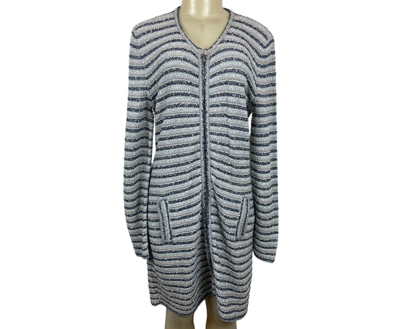 Long Sleeve Striped Sweater Dress with Side Pockets & Zip Closure Sz 12