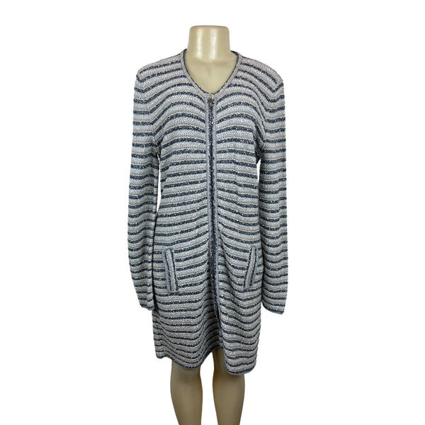Long Sleeve Striped Sweater Dress with Side Pockets & Zip Closure Sz 12