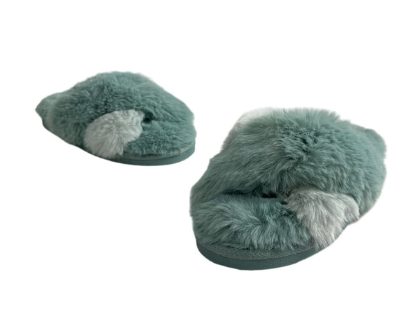 Primark Women's Aqua Green Faux Fur Slippers Sz 7-8