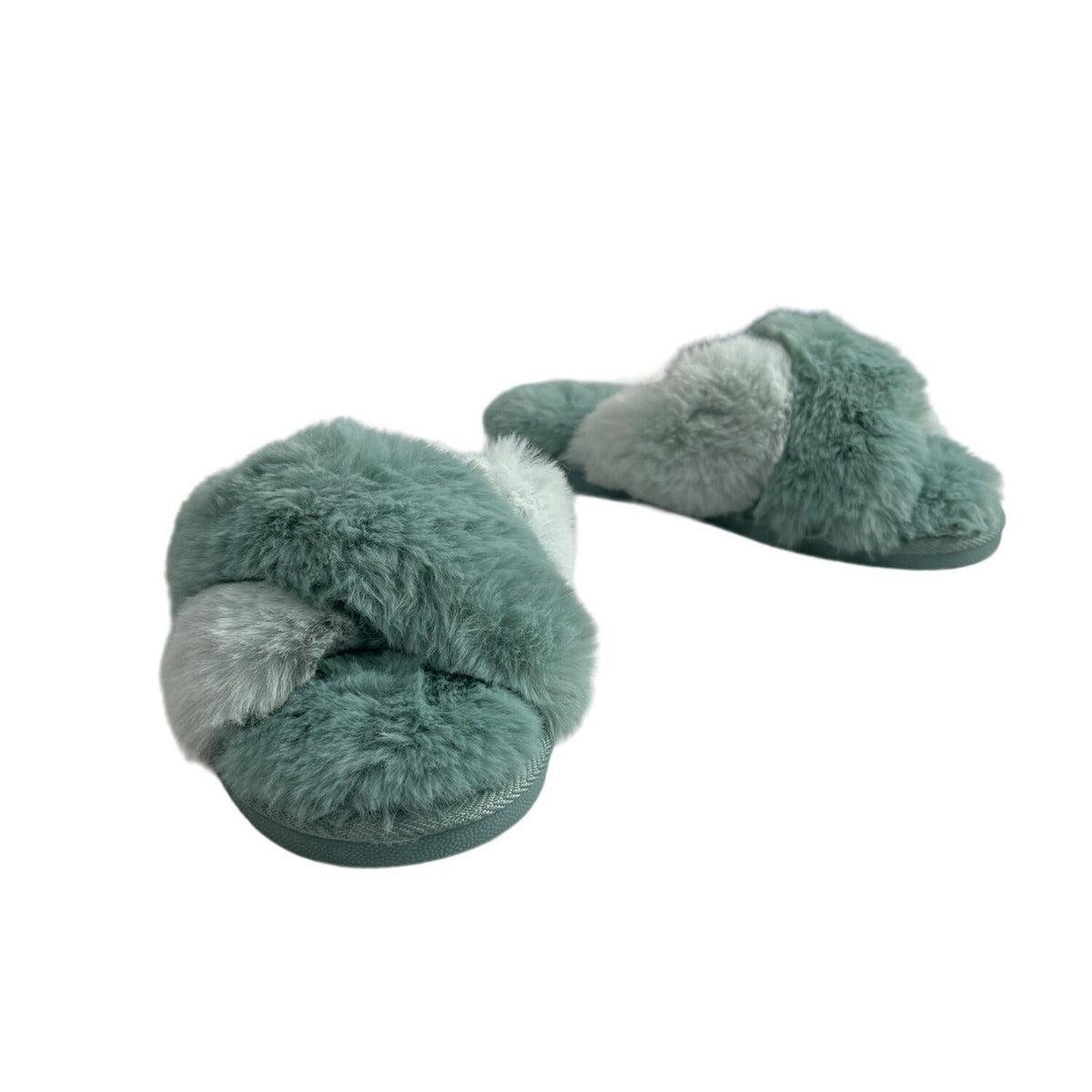 Primark Women's Aqua Green Faux Fur Slippers Sz 7-8