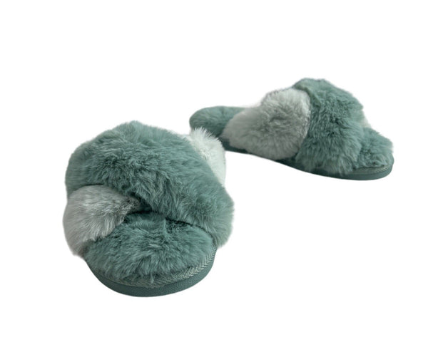 Primark Women's Aqua Green Faux Fur Slippers Sz 7-8