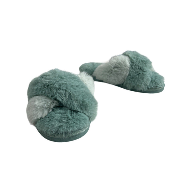 Primark Women's Aqua Green Faux Fur Slippers Sz 7-8