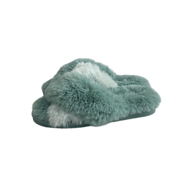 Primark Women's Aqua Green Faux Fur Slippers Sz 7-8