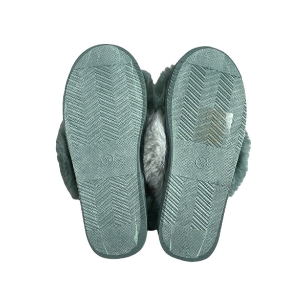 Primark Women's Aqua Green Faux Fur Slippers Sz 7-8
