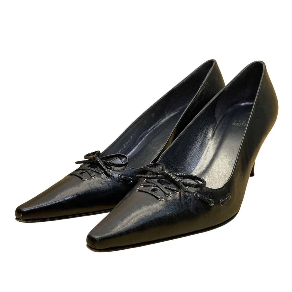 Stuart Weitzman Women’s Black Leather Corseting Heels Narrow Dress Shoes Size 7