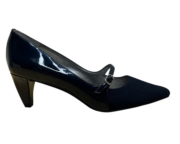 Tahari Women’s Midnight Navy Patent Leather Mary Jane Pointed Toe Pumps Sz 6.5M