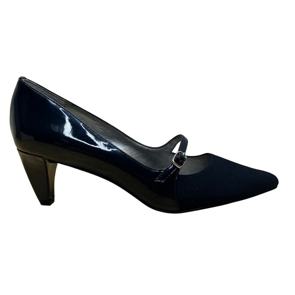 Tahari Women’s Midnight Navy Patent Leather Mary Jane Pointed Toe Pumps Sz 6.5M