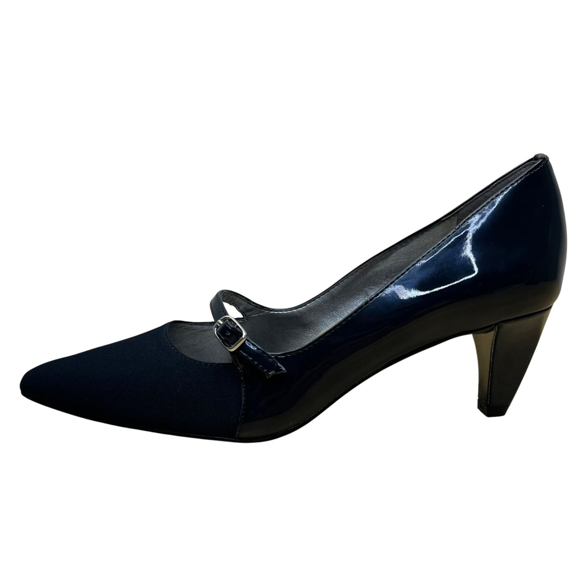 Tahari Women’s Midnight Navy Patent Leather Mary Jane Pointed Toe Pumps Sz 6.5M