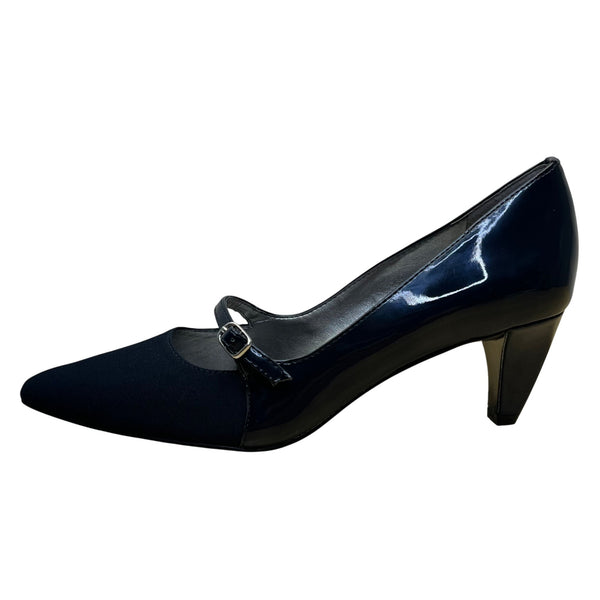 Tahari Women’s Midnight Navy Patent Leather Mary Jane Pointed Toe Pumps Sz 6.5M