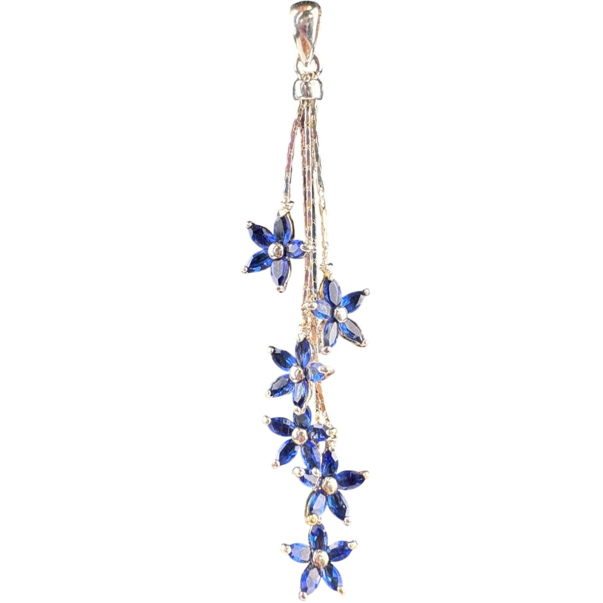 Sterling Silver Womens Blue Crystal Floral Necklace & Earrings Set Elegant Design 16" Length