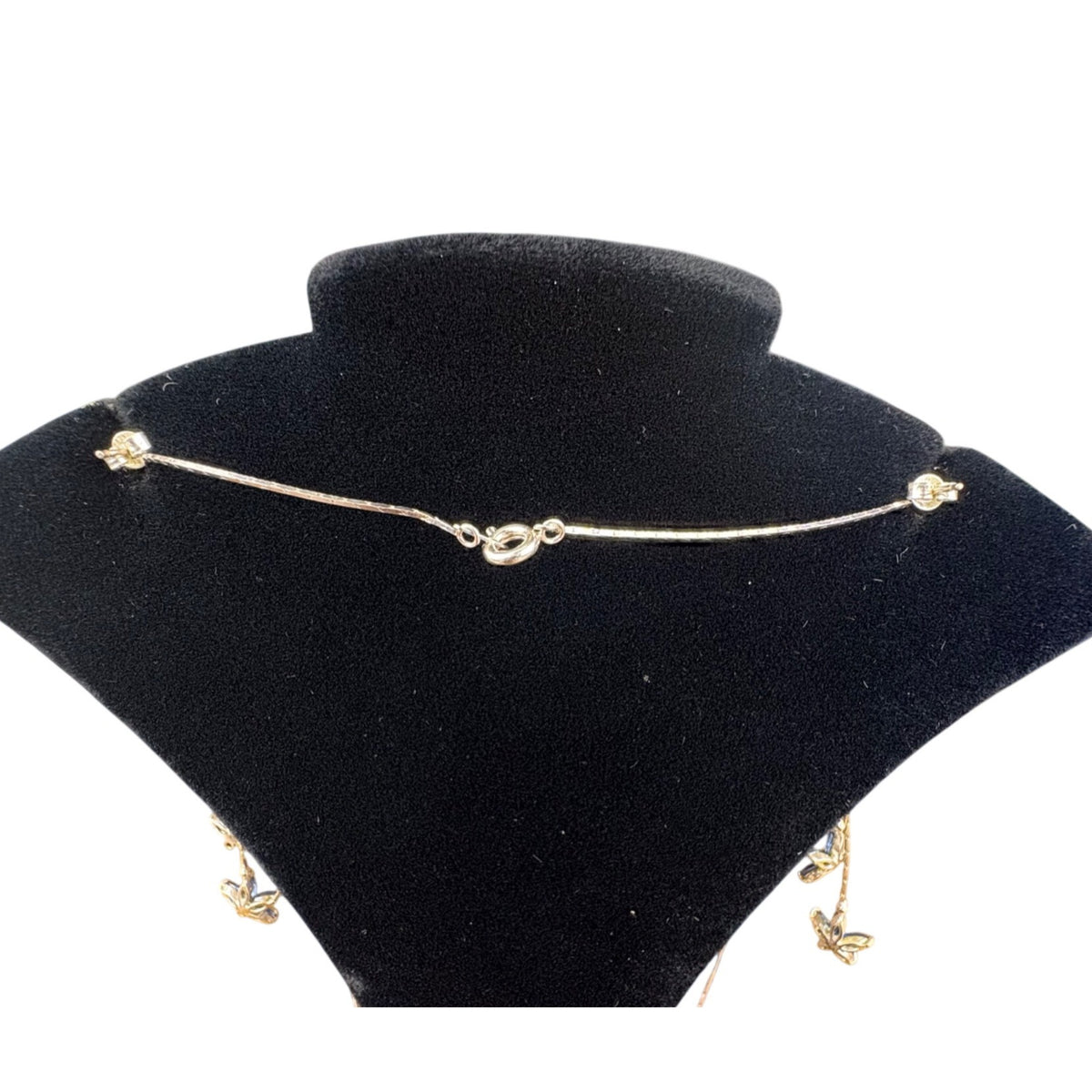 Sterling Silver Womens Blue Crystal Floral Necklace & Earrings Set Elegant Design 16" Length