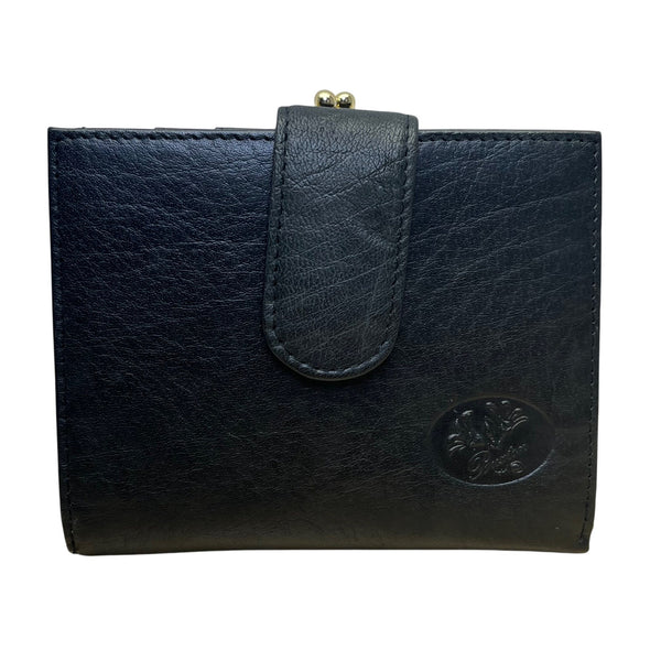 Buxton Women’s Black Leather ID Window Double Kiss-Lock Classic Design Wallet