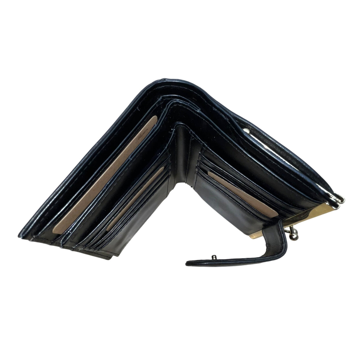 Buxton Women’s Black Leather ID Window Double Kiss-Lock Classic Design Wallet