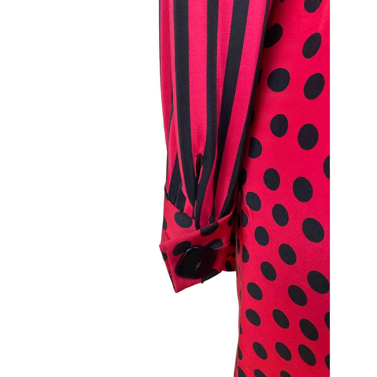 Vintage Bill Blass Women’s Red/Black Striped & Polka Dot Dress Long Sleeve Sz 8