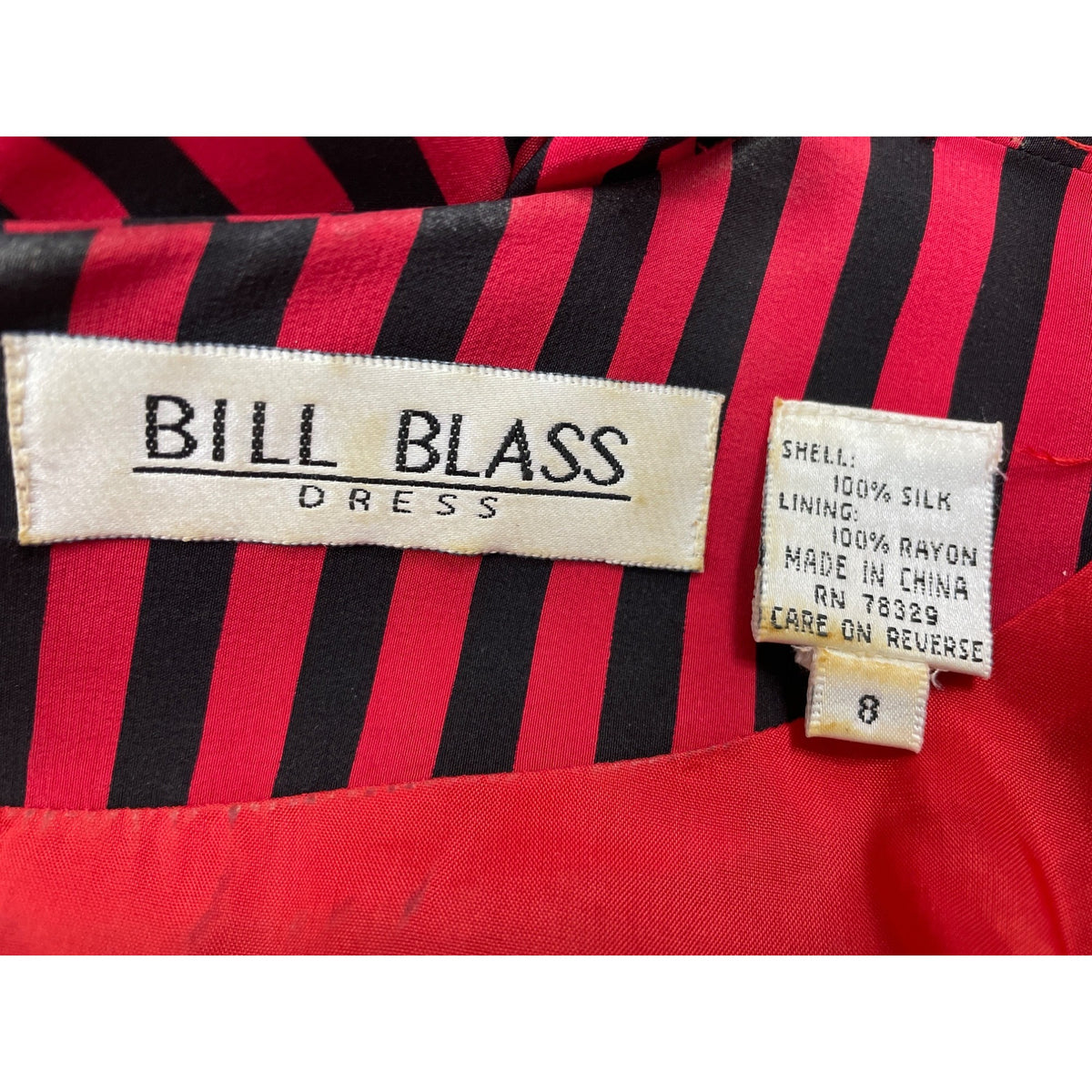 Vintage Bill Blass Women’s Red/Black Striped & Polka Dot Dress Long Sleeve Sz 8