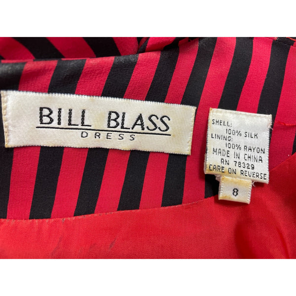 Vintage Bill Blass Women’s Red/Black Striped & Polka Dot Dress Long Sleeve Sz 8