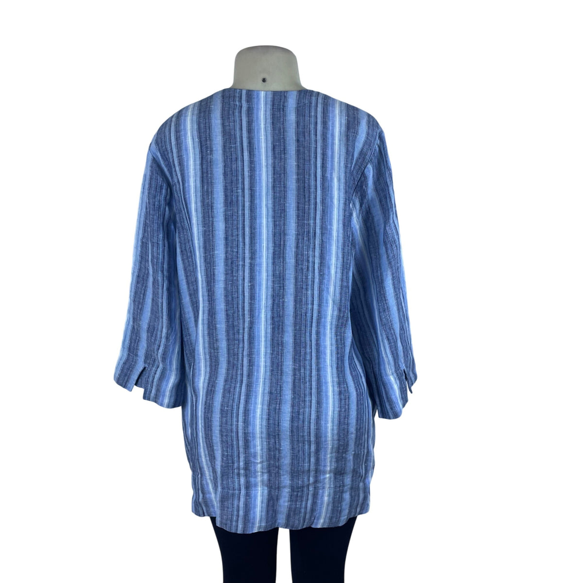 Lands’ End Blue/White Women’s V-Neck Tunic Top Striped 3⁄4 Sleeves Large - New