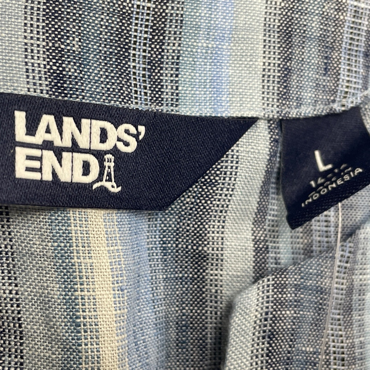 Lands’ End Blue/White Women’s V-Neck Tunic Top Striped 3⁄4 Sleeves Large - New