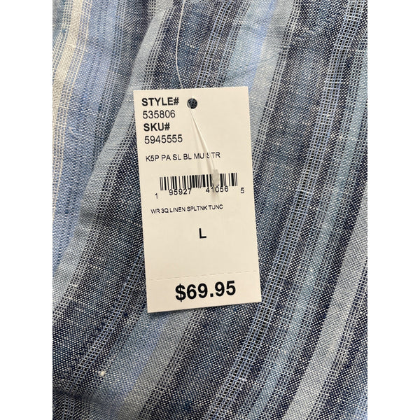 Lands’ End Blue/White Women’s V-Neck Tunic Top Striped 3⁄4 Sleeves Large - New