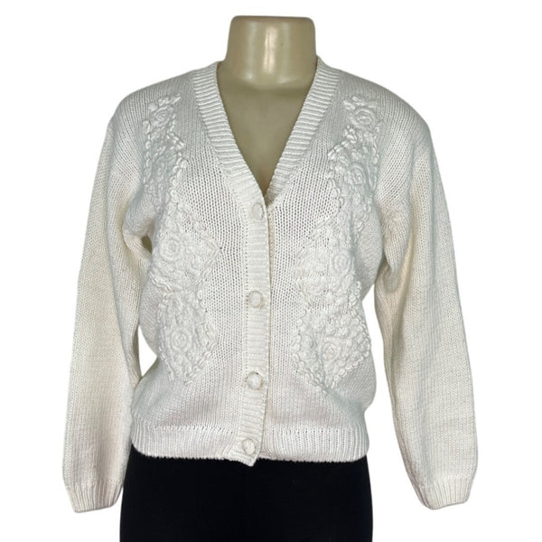 Vintage Emmas Garden Cream Button-Front Cardigan Sweater Size M