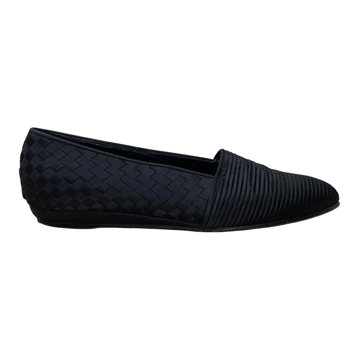 Bottega Veneta Womens Black “Intrecciato” Woven Textile Slip-On Flats Size 6