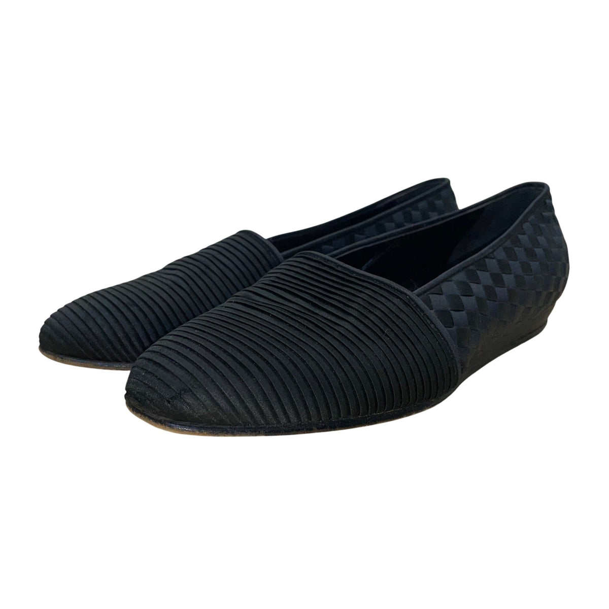 Bottega Veneta Womens Black “Intrecciato” Woven Textile Slip-On Flats Size 6
