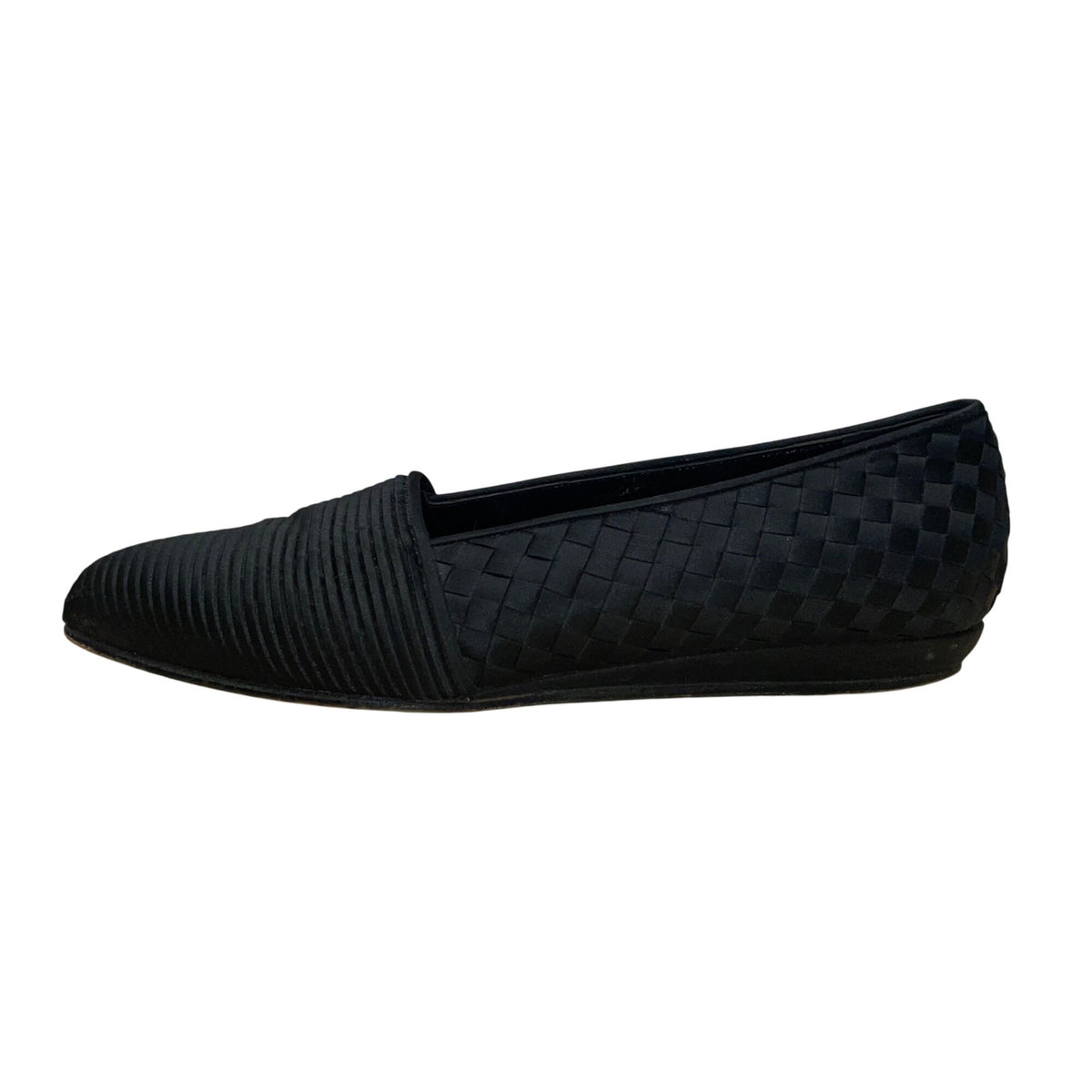 Bottega Veneta Womens Black “Intrecciato” Woven Textile Slip-On Flats Size 6