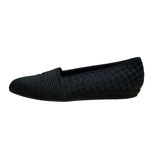 Bottega Veneta Womens Black “Intrecciato” Woven Textile Slip-On Flats Size 6