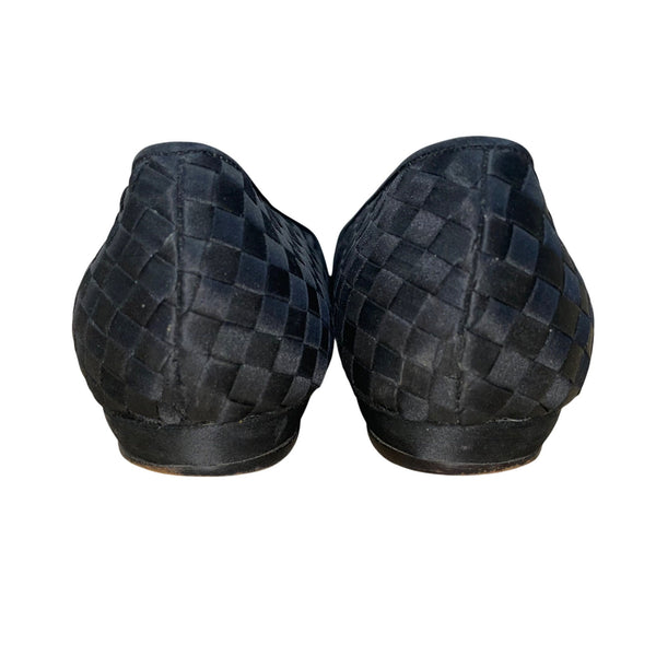 Bottega Veneta Womens Black “Intrecciato” Woven Textile Slip-On Flats Size 6