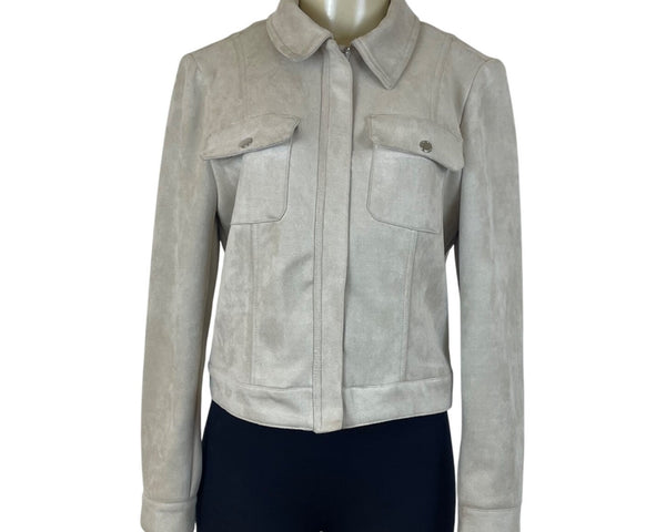Tahari Women’s Beige Jacket With Front Pockets & Button Accents Size M