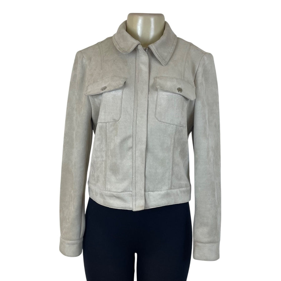 Tahari Women’s Beige Jacket With Front Pockets & Button Accents Size M