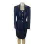 Black Women’s Pleated Button-Down Blazer & Skirt Suit Set Office Wear Sz S