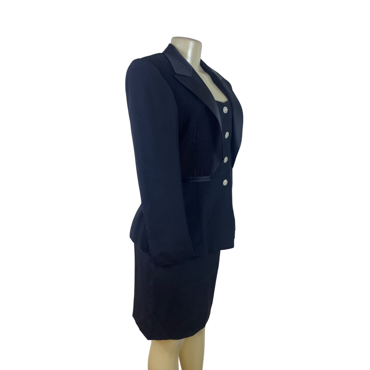 Black Women’s Pleated Button-Down Blazer & Skirt Suit Set Office Wear Sz S