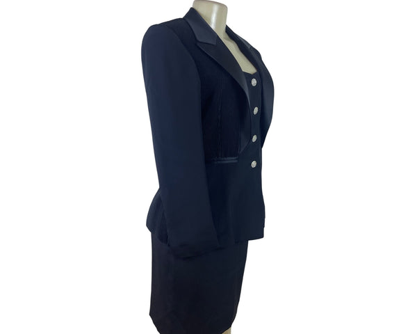 Black Women’s Pleated Button-Down Blazer & Skirt Suit Set Office Wear Sz S