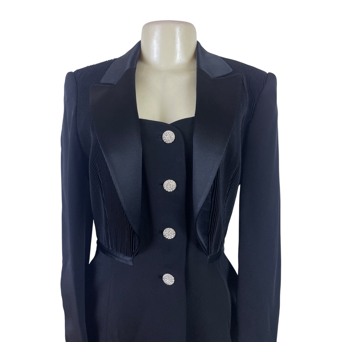 Black Women’s Pleated Button-Down Blazer & Skirt Suit Set Office Wear Sz S