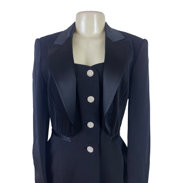 Black Women’s Pleated Button-Down Blazer & Skirt Suit Set Office Wear Sz S
