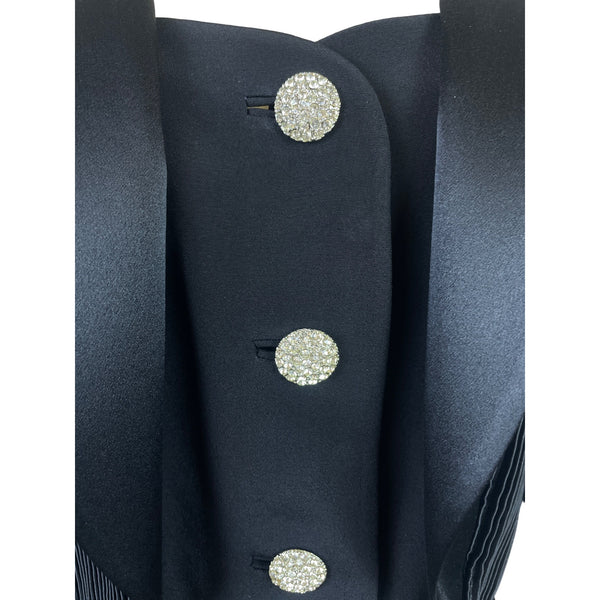 Black Women’s Pleated Button-Down Blazer & Skirt Suit Set Office Wear Sz S