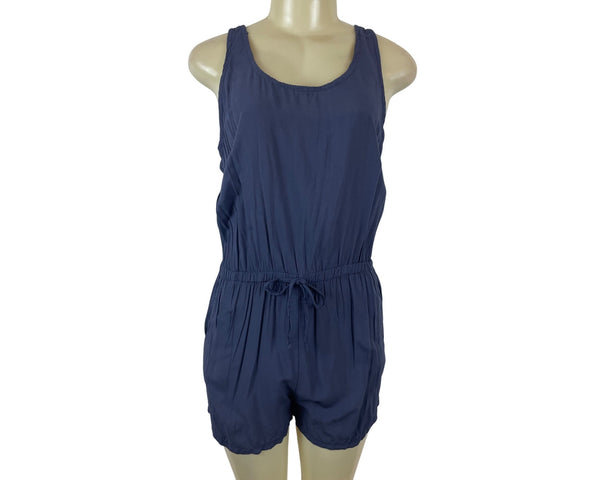 Boohoo Womens Navy Sleeveless Tie-Back Romper With Elastic Waist Sz M- New