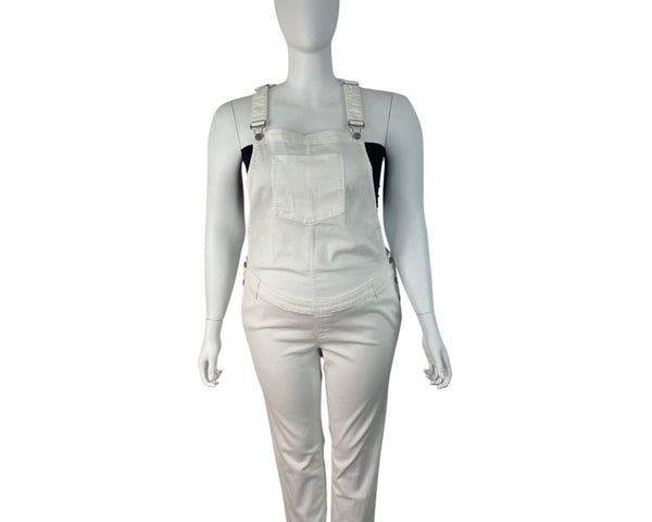 Gap Women's White Maternity Stretch Denim Overalls Adjustable Straps Size XL