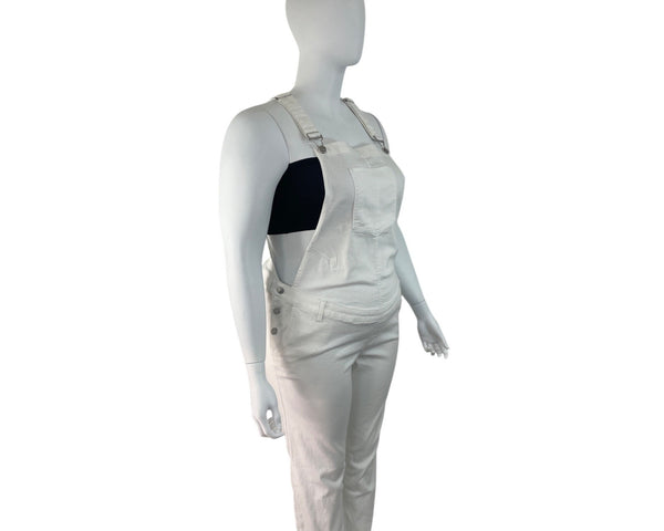 Gap Women's White Maternity Stretch Denim Overalls Adjustable Straps Size XL