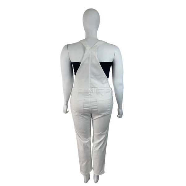 Gap Womens White Maternity Stretch Denim Overalls Adjustable Straps Sz XL