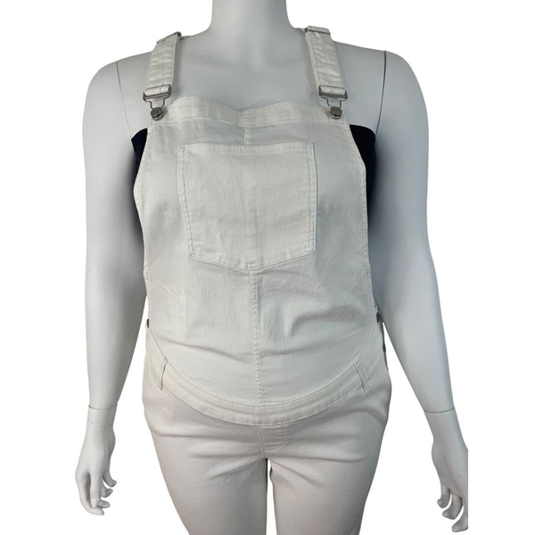 Gap Womens White Maternity Stretch Denim Overalls Adjustable Straps Sz XL