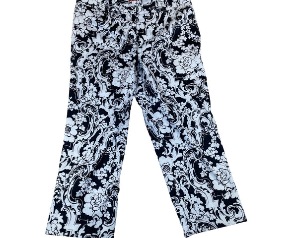 Oscarde la Renta  Womens Black & White Floral Damask Wide Leg Pants Size 14