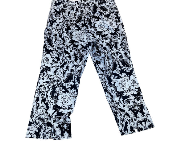 Oscarde la Renta  Womens Black & White Floral Damask Wide Leg Pants Size 14
