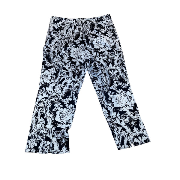 Oscarde la Renta  Womens Black & White Floral Damask Wide Leg Pants Size 14
