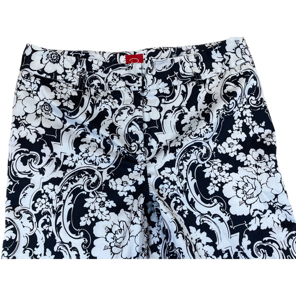 Oscarde la Renta  Womens Black & White Floral Damask Wide Leg Pants Size 14